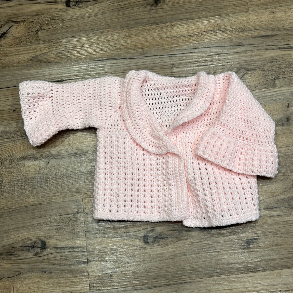 Handmade Pale Pink Crochet Cardigan Sweater